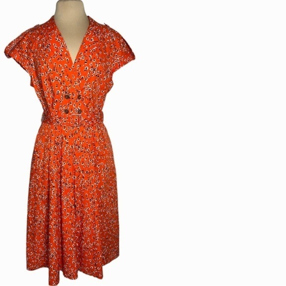 Lela Rose size 14 Vermillion double breasted floral shirt dress sex in the city - Picture 3 of 16